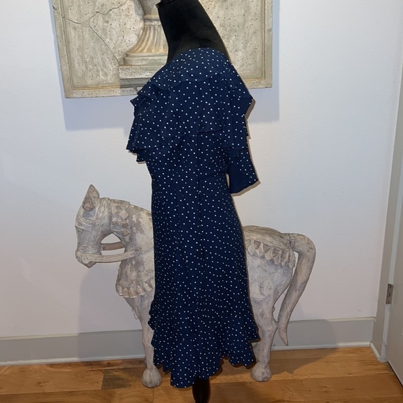 WAYF one shoulder ruffle blue white polka dot mini dress M - Picture 7 of 12